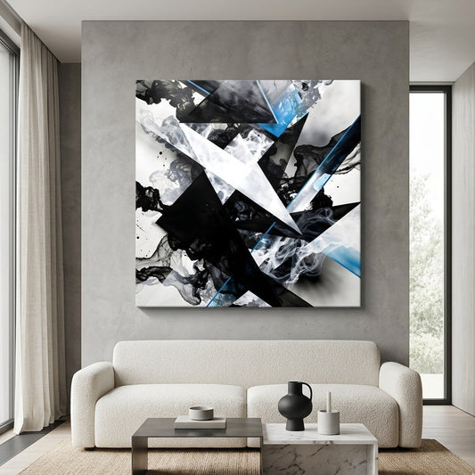 Tableau contemporain abstrait formes angulaires contrastes forts décoration murale moderne minimaliste design
