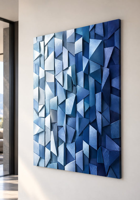 Tableau géométrique bleu imprimé sur toile
