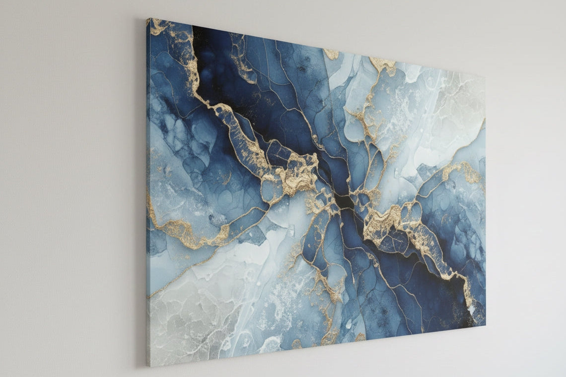 Toile tableau abstrait vue de profil sur chassis entoile
