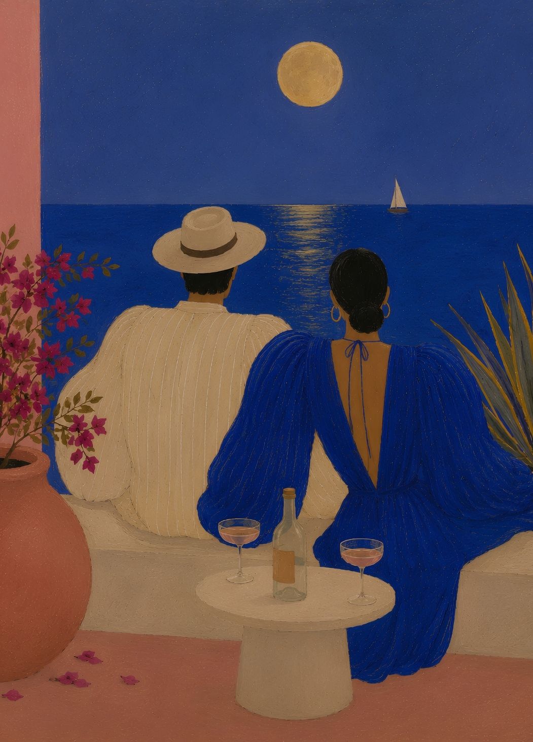 Tableau Blue Hour sur châssis entoilé présenté légèrement de profil
