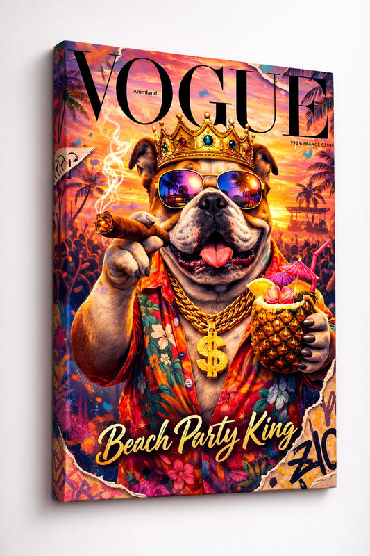 Vue de profil toile chien pop art impression haute définition sur châssis bois finition premium
