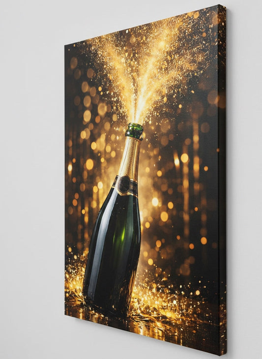 Vue profil tableau champagne sur toile châssis bois impression haute définition
