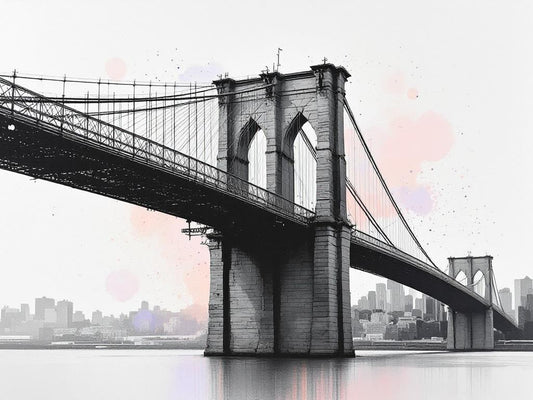Tableau contemporain Brooklyn Bridge New York noir et blanc style minimaliste
