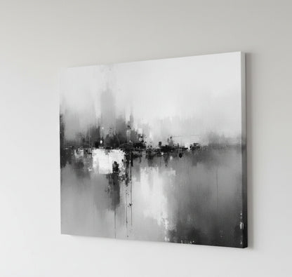 Châssis entoilé d'un toile en noir et blanc de peinture abstraite