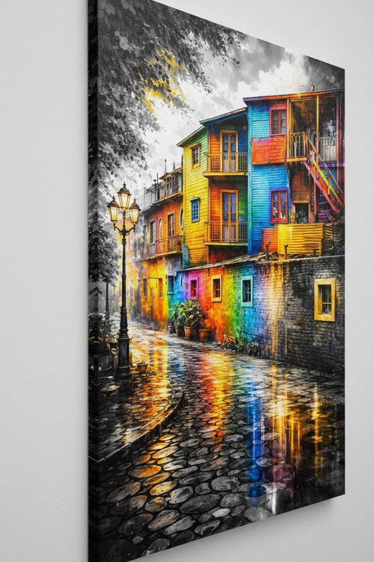 Profil sur toile du visuel La Boca à Buenos Aires, détails des couleurs et textures, impression haute qualité.
