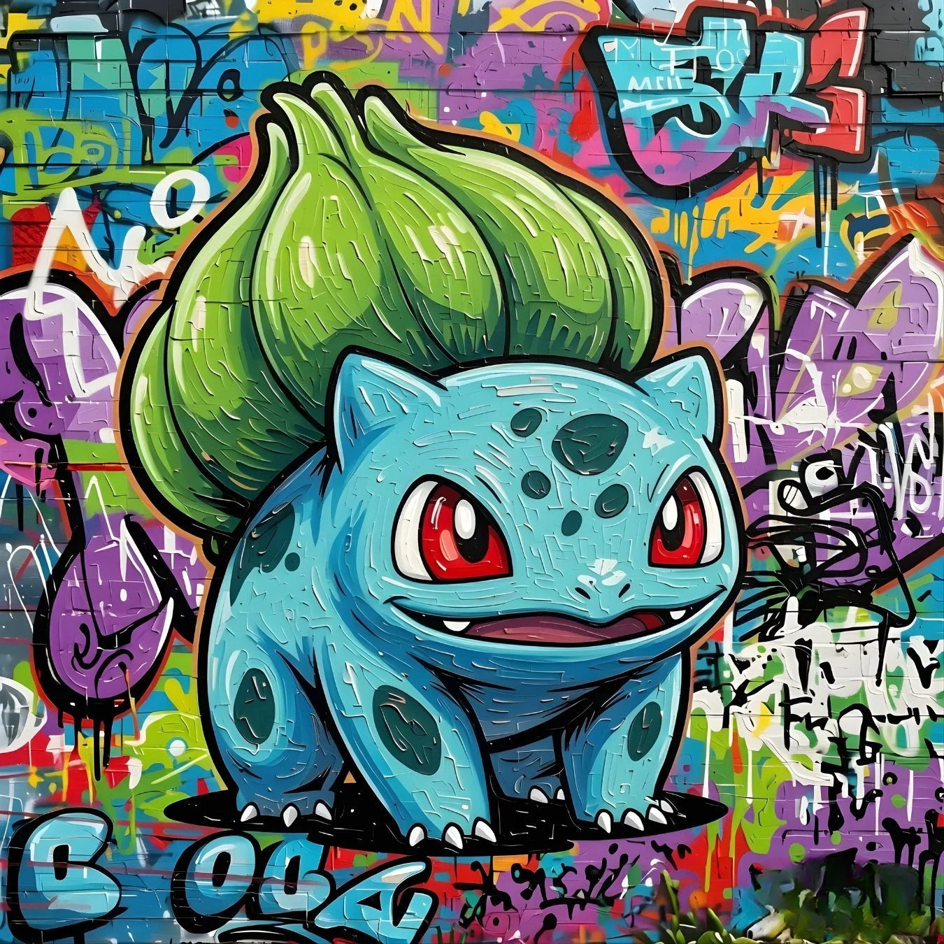 Tableau Pokémon Bulbizarre graffiti urbain pop culture
