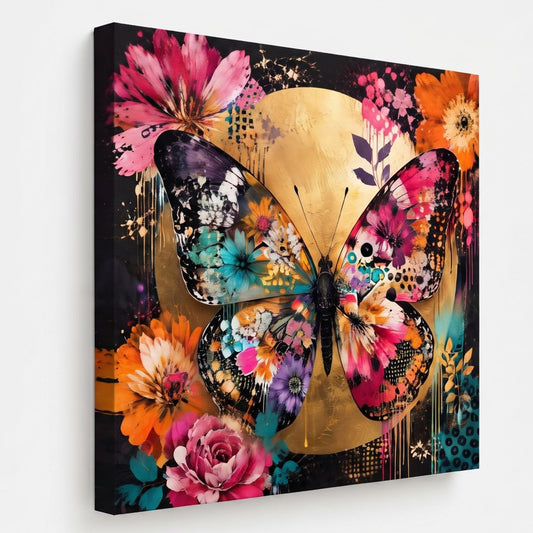 Tableau papillon floral coloré imprimé sur toile

