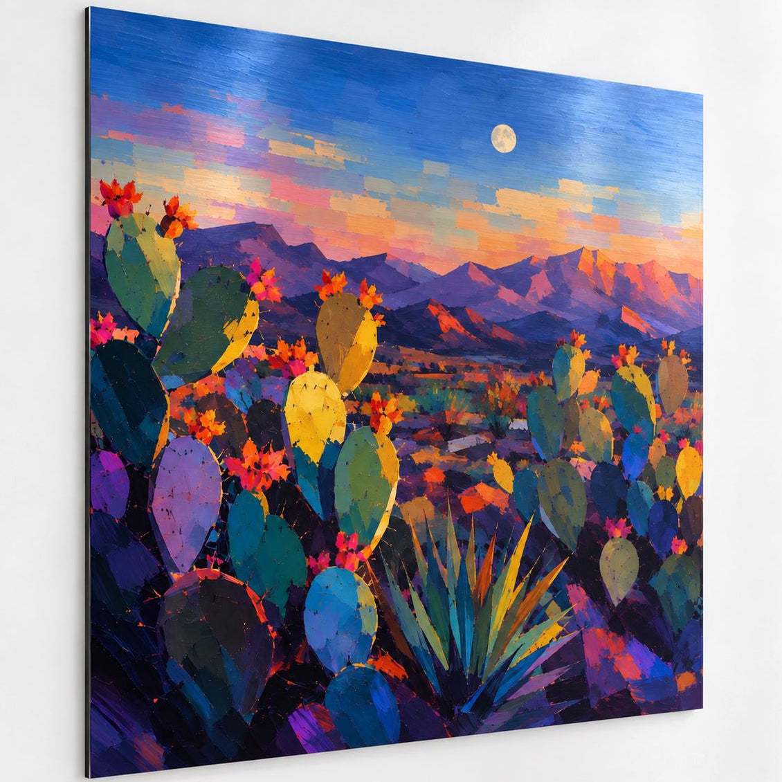 Tableau cactus et paysage montagneux imprimé sur aluminium brossé
