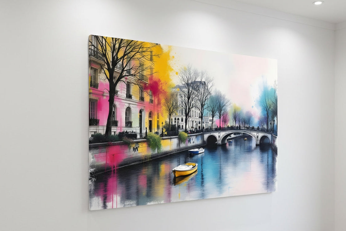 Vue de profil du tableau Canal Saint Martin sur toile, impression détaillée et couleurs vibrantes
