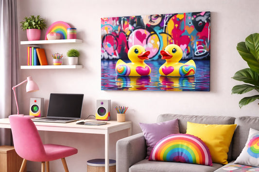 Canards pop art modernes en décoration murale
