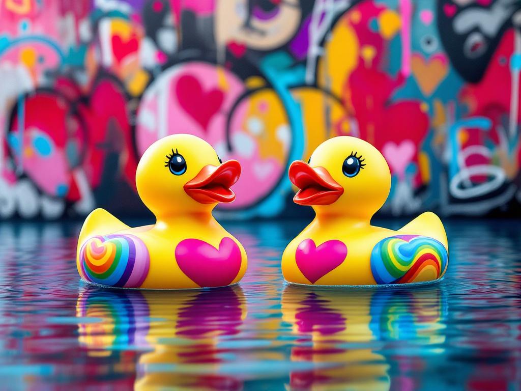 Tableau canards pop art revisités dans un décor street art
