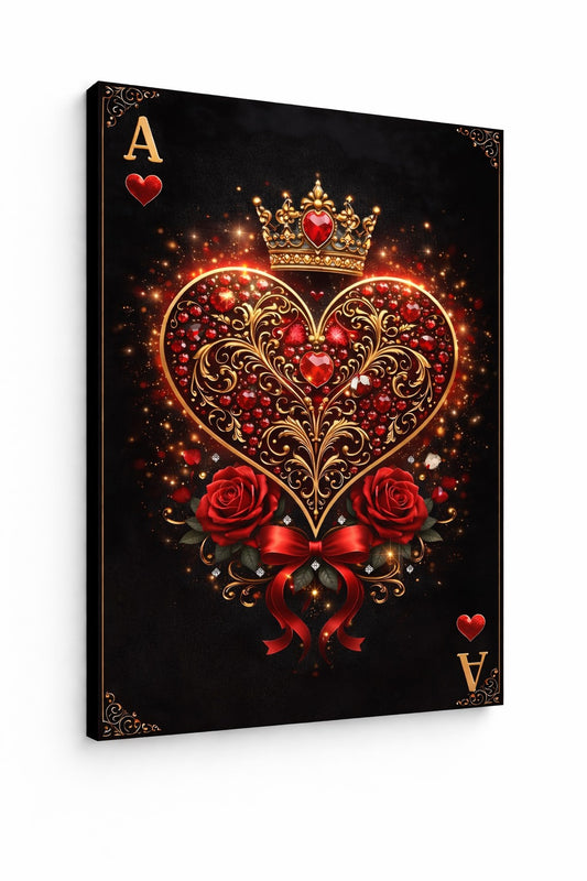 Tableau carte As de cœur royal noir or décoration murale romantique
