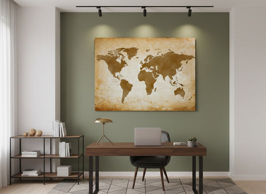 Carte du monde décorative en situation dans un intérieur
