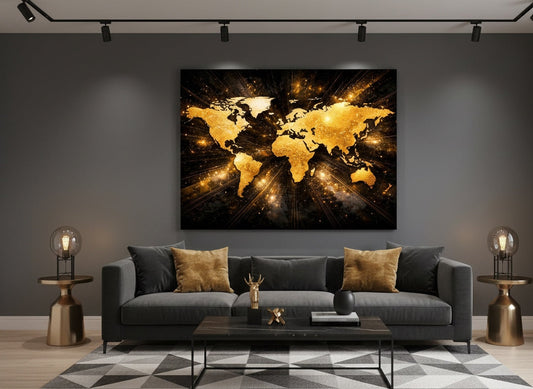 Carte du monde design contemporain en situation murale
