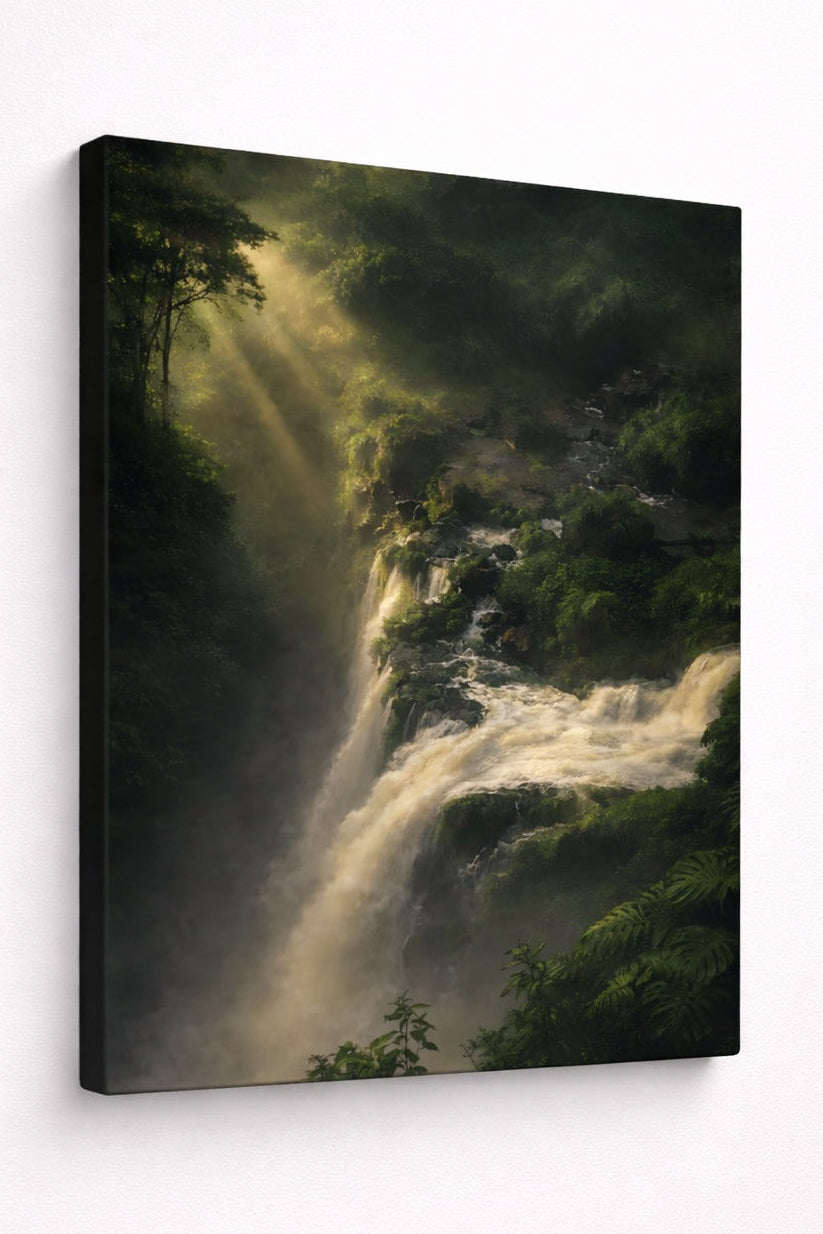 Tableau détail cascade eau en mouvement et textures naturelles haute définition
