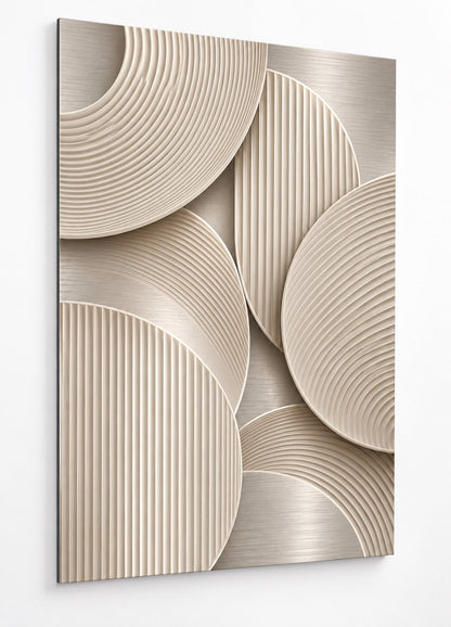 Tableau minimaliste Cercles de Sable sur aluminium aux formes géométriques beige et crème
