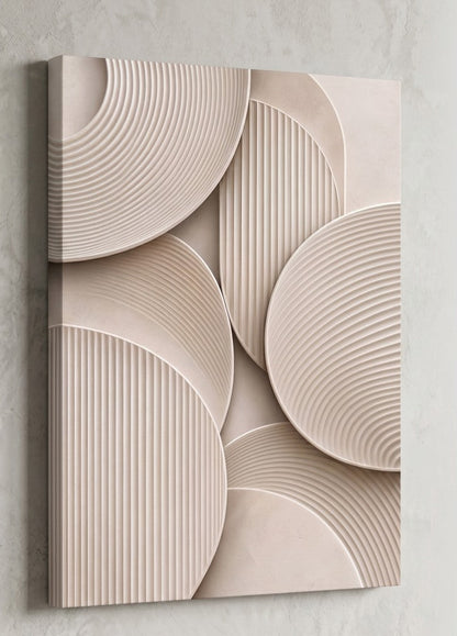 Tableau abstrait Cercles de Sable imprimé sur toile aux nuances ivoire et crème
