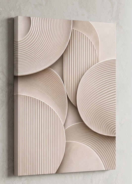 Tableau abstrait Cercles de Sable imprimé sur toile aux nuances ivoire et crème
