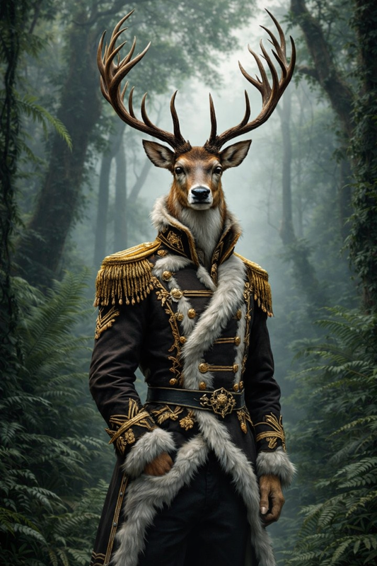 Tableau cerf anthropomorphe en manteau impérial
