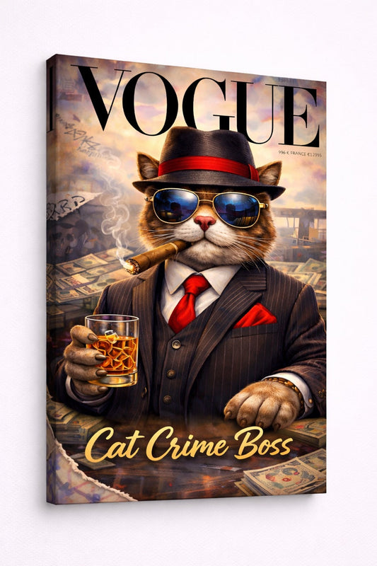 Tableau animal revisité chat gangster costume style pop art contemporain
