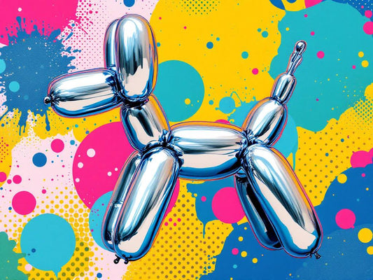 Chien ballon pop art chromé vue de face
