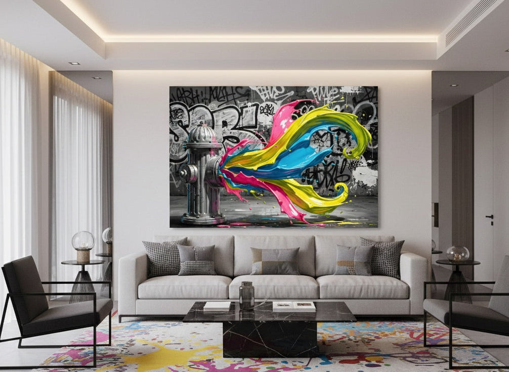 tableau moderne street art design salon contemporain mur industriel artistique dynamique
