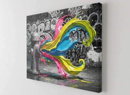 décoration murale graffiti abstrait explosion chromatique fluide art contemporain loft industriel
