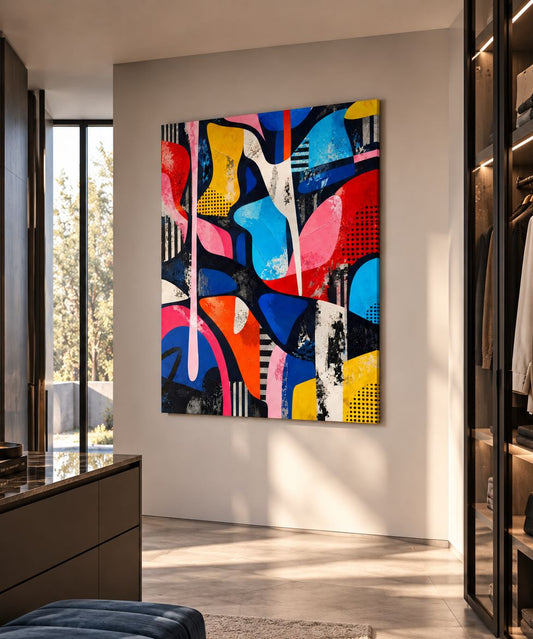 Tableau abstrait coloré Chromatic Pulse imprimé sur aluminium brossé

