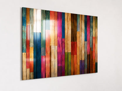 Tableau Chromatic Wood sur aluminium, composition abstraite géométrique aux couleurs intenses
