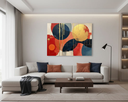Tableau cercles graphiques en situation dans un interieur moderne
