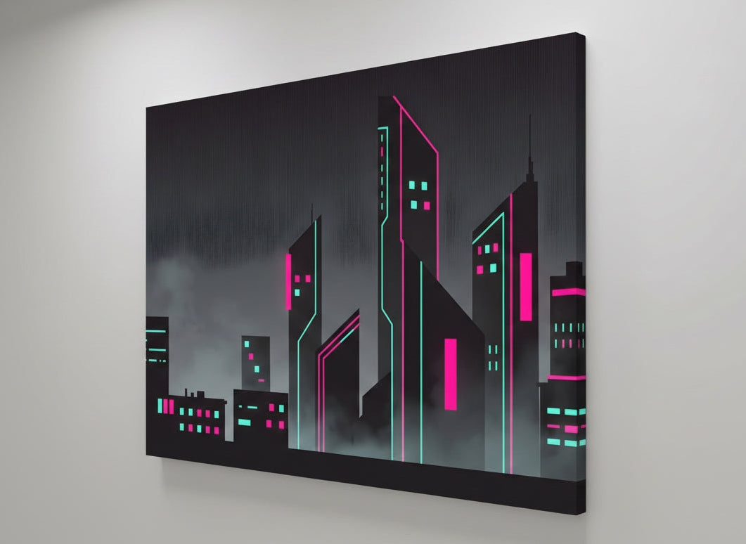 Tableau contemporain ville futuriste minimaliste pour salon design
