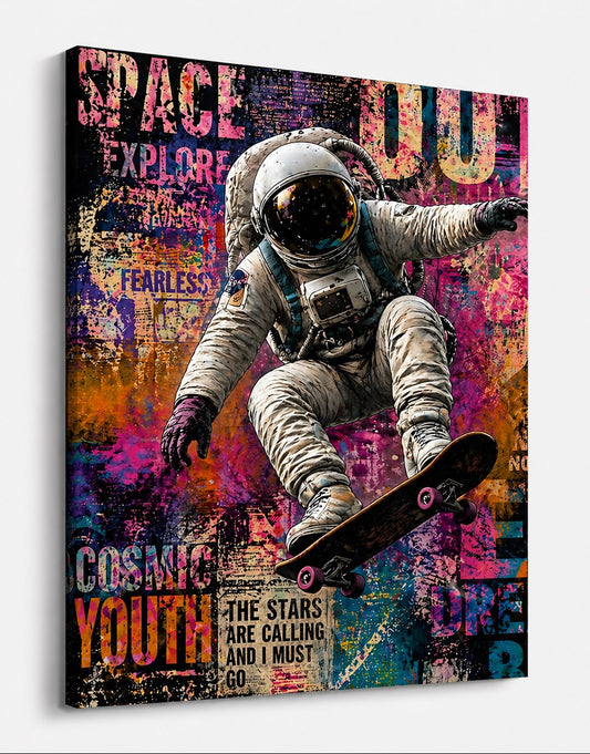 Décoration murale street art astronaute colorée idéale pour salon moderne et chambre
