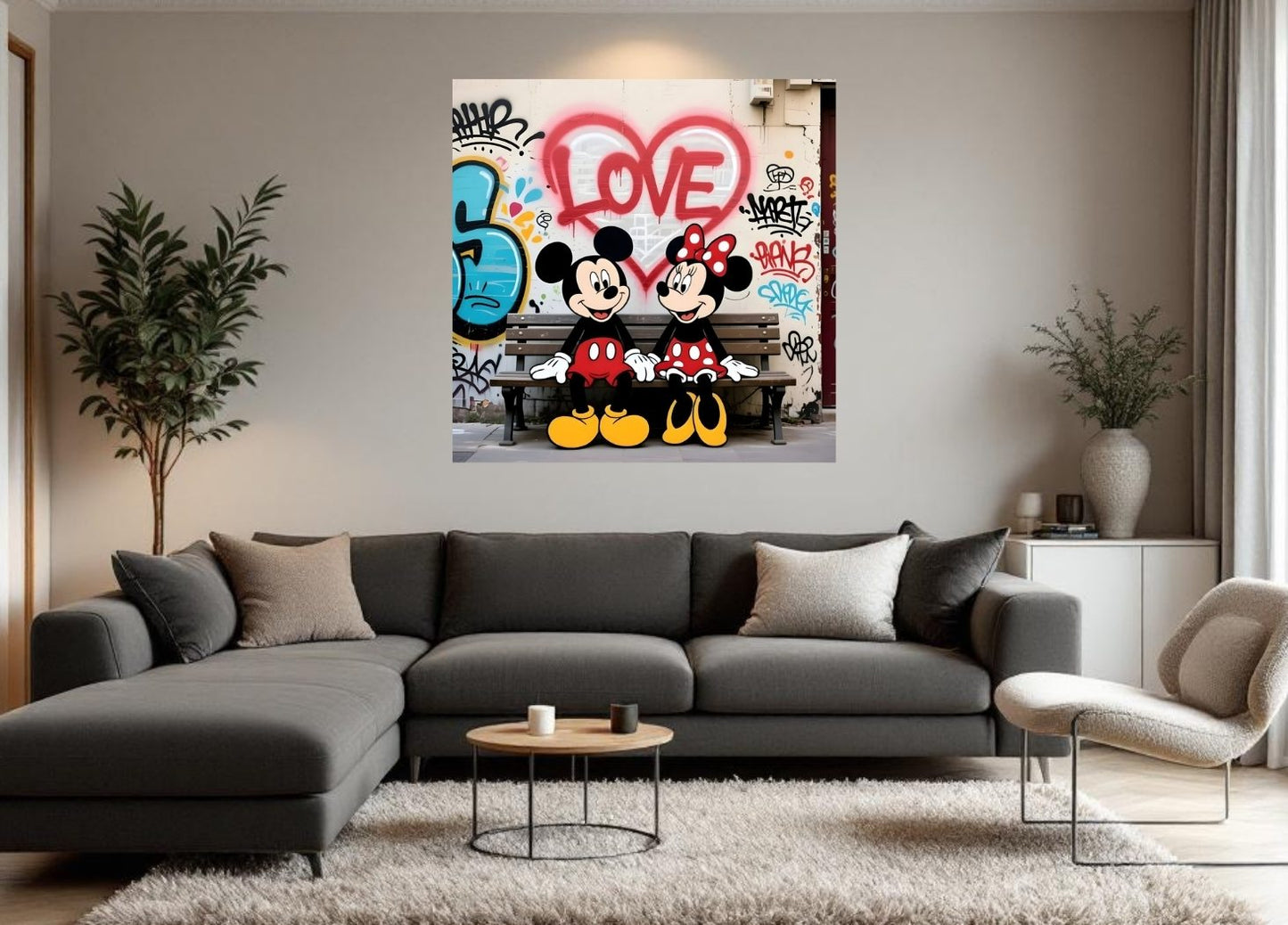 Tableau pop art Mickey et Minnie en décoration murale intérieure
