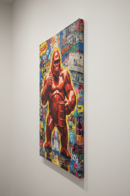 Tableau street art urbain représentant King Kong dans un style pop art moderne
