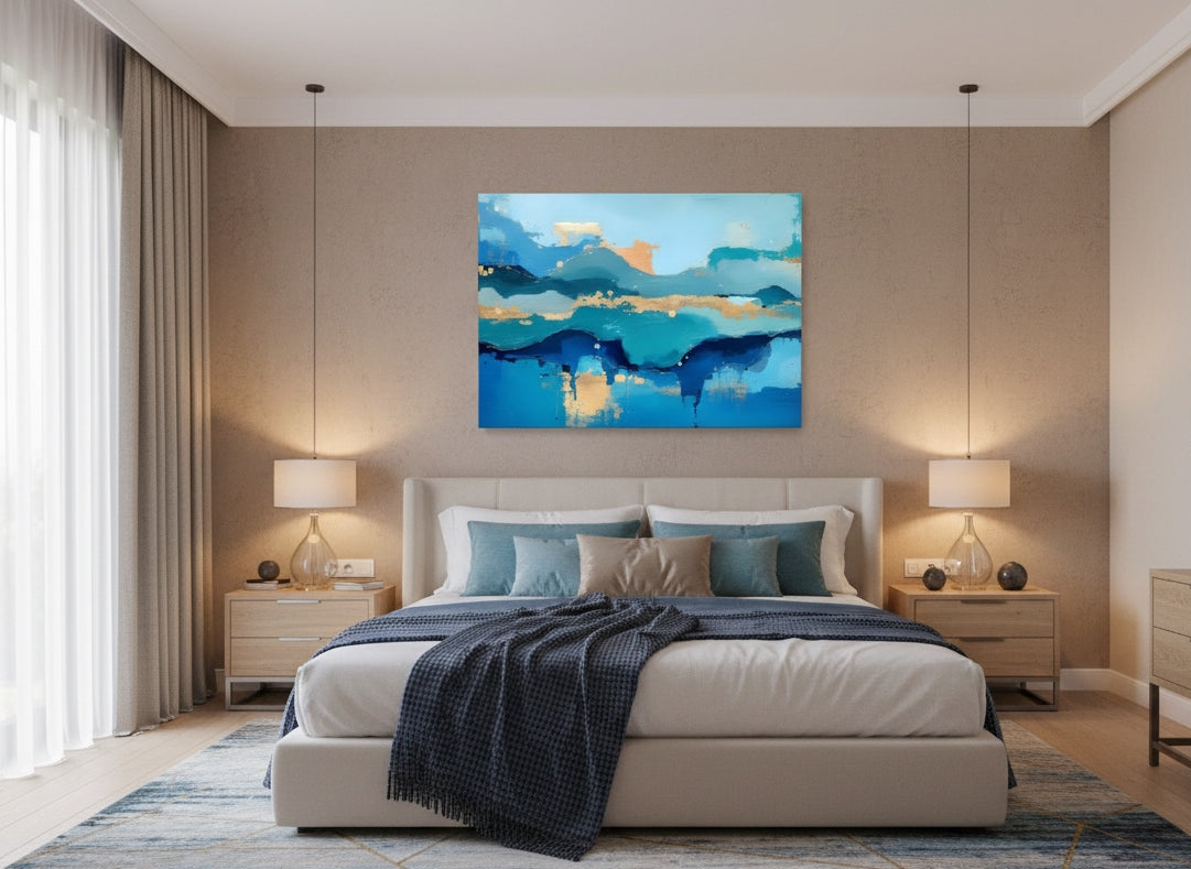 Composition abstraite intégrée dans un intérieur moderne
