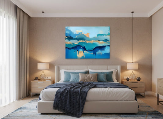 Composition abstraite intégrée dans un intérieur moderne
