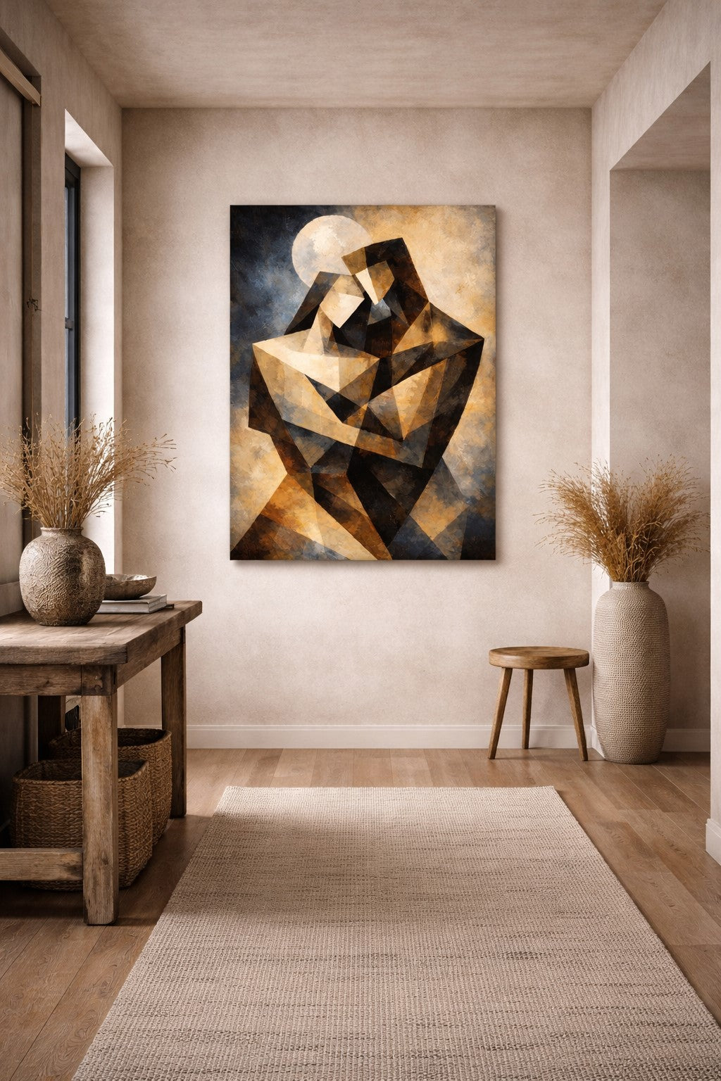 Tableau couple cubiste accroché dans salon moderne décoration murale artistique
