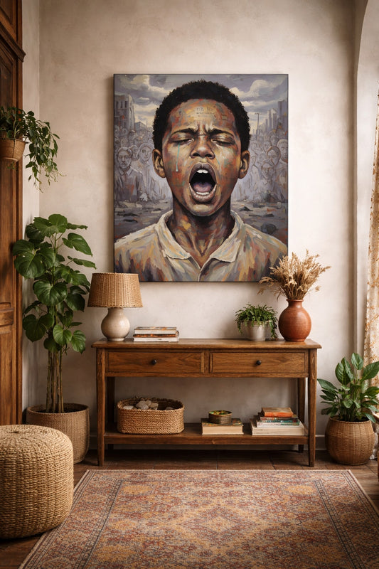 Tableau figuratif contemporain en décoration murale engagée
