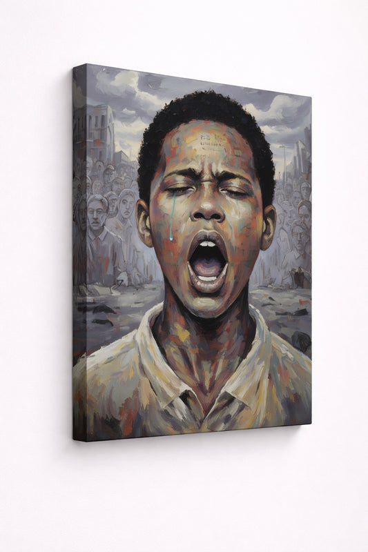 Vue de profil toile figurative contemporaine expressive
