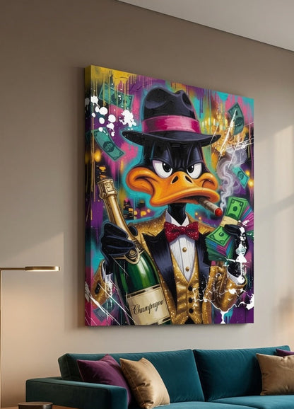 Vue de profil du tableau Daffy Duck street art imprimé en haute définition

