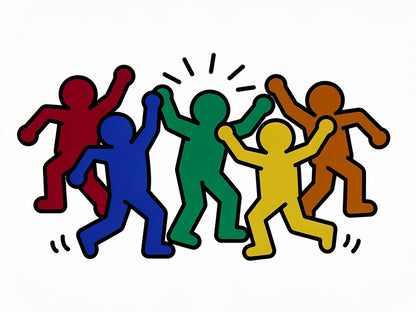 Tableau pop art personnages colores vue de face
