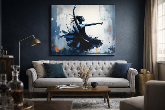 Œuvre murale danse intégrée dans un intérieur moderne
