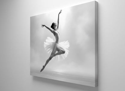 Vue de profil toile danseuse classique noir et blanc sur châssis impression haute qualité artistique
