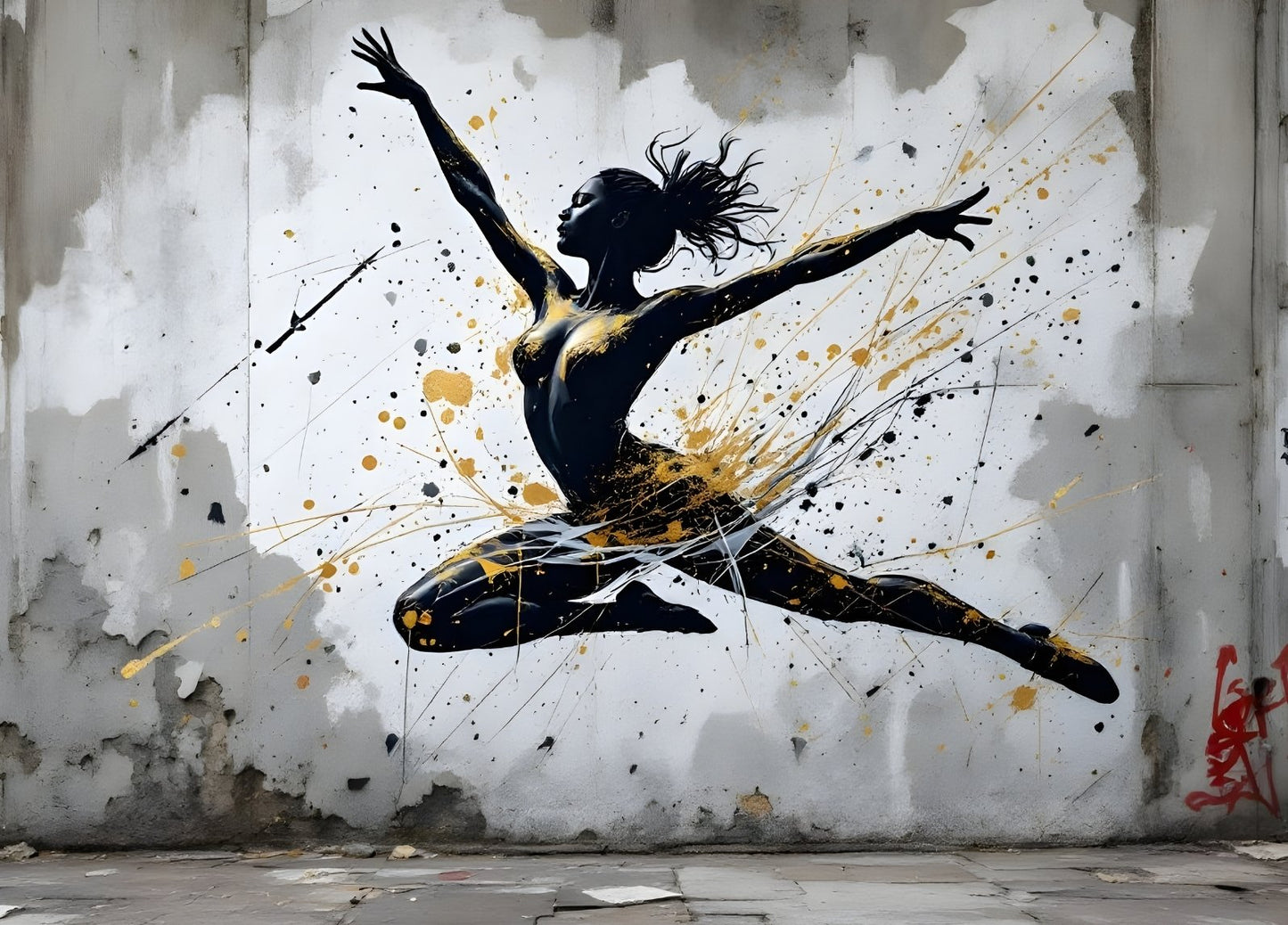 Tableau danseuse contemporain noir et or style urbain
