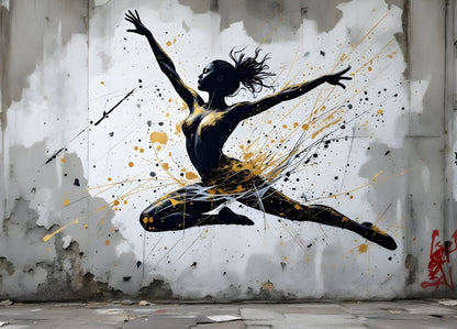 Tableau danseuse contemporain noir et or style urbain
