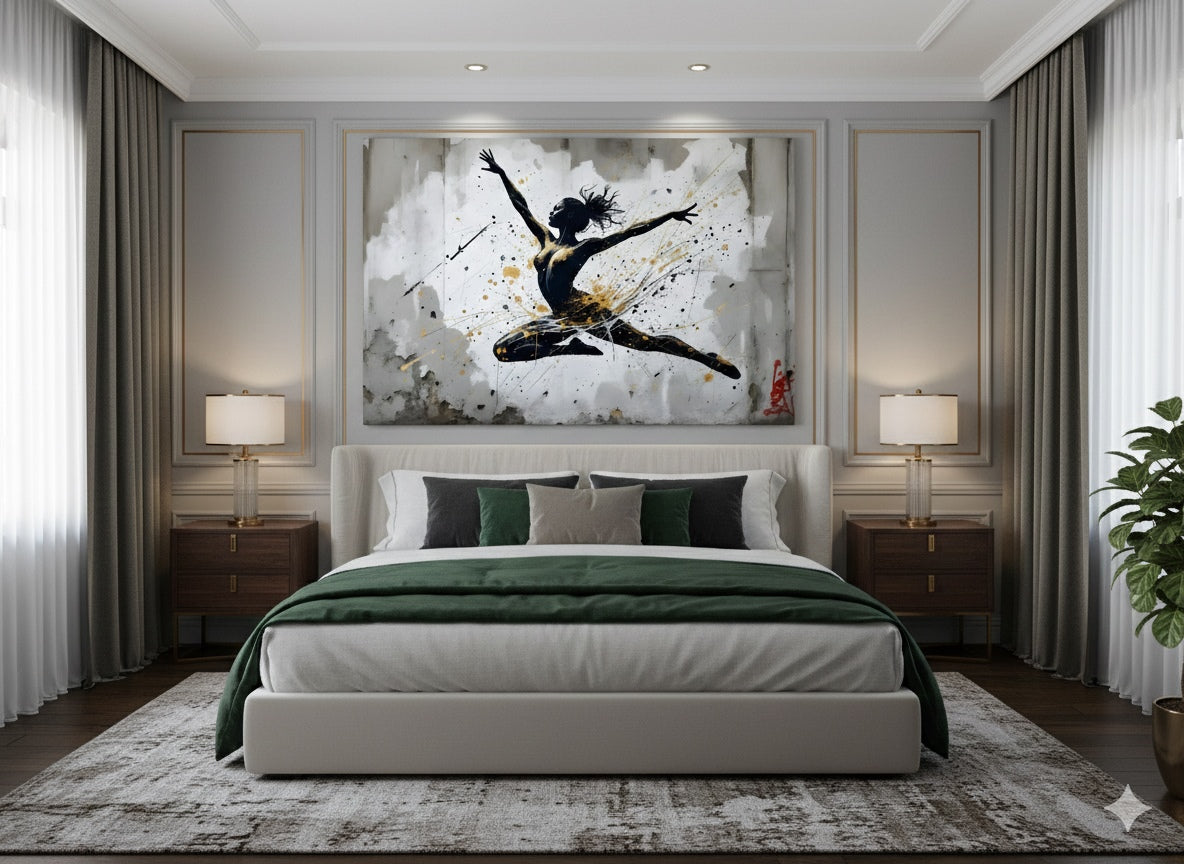 Tableau danseuse noir et or en décoration murale moderne
