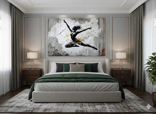 Tableau danseuse noir et or en décoration murale moderne
