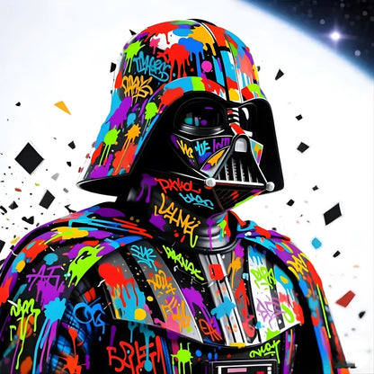 Tableau moderne icône dark vador revisité style street art coloré
