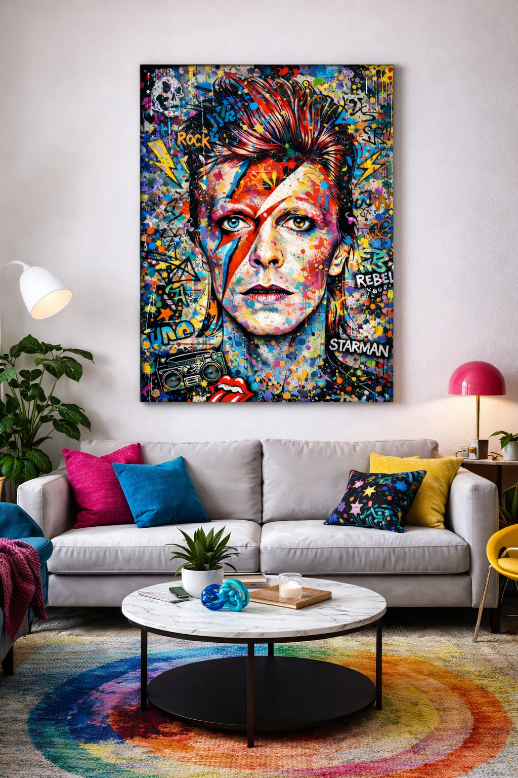 Tableau David Bowie art mural pop art contemporain
