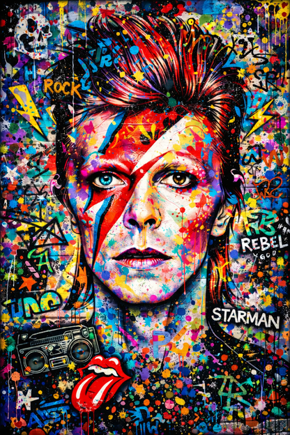 Tableau pop art David Bowie portrait iconique

